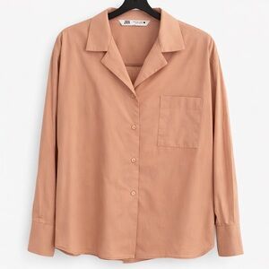 Zara Blush Button Up Shirt Size L Relaxed Fit Neutral Blouse 26x25 Chic Minimal